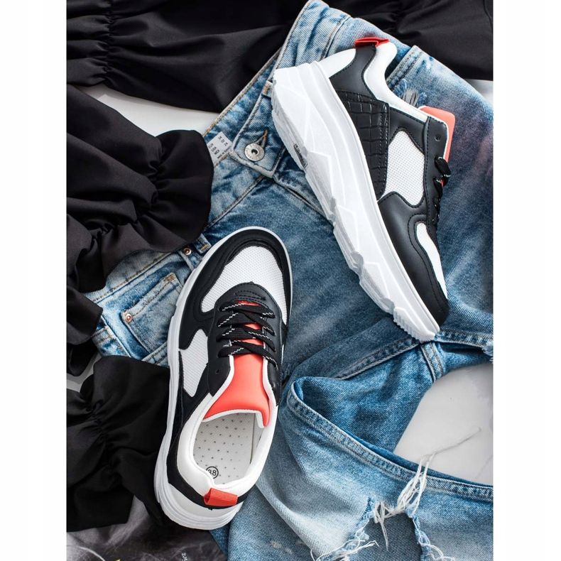 SHELOVET Neformální ekologické kožené tenisky bílý černá 1