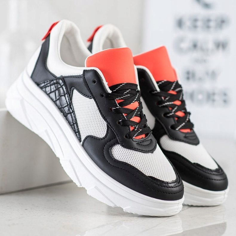 SHELOVET Neformální ekologické kožené tenisky bílý černá 2