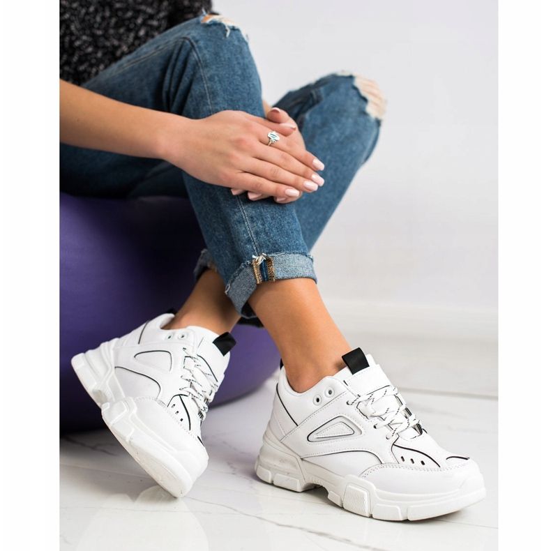 SHELOVET Módní bílé tenisky bílý černý 1