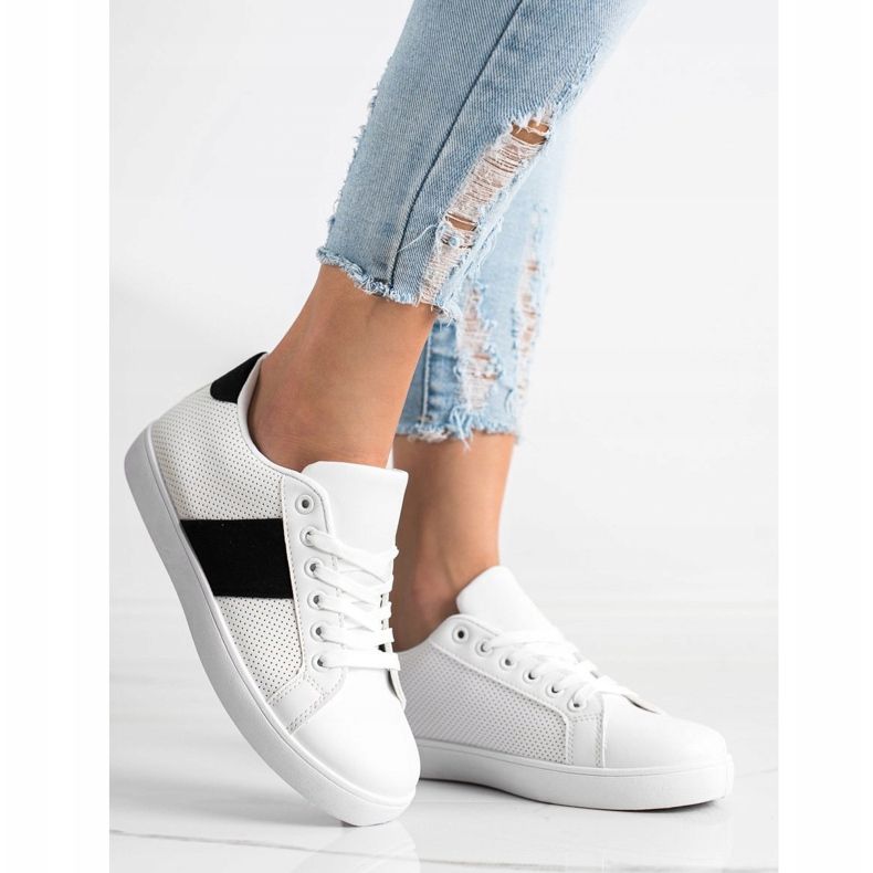 SHELOVET Prolamované tenisky s eko kůží bílý 1