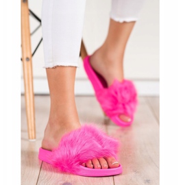 SHELOVET Gumové pantofle s kožešinou růžový 2