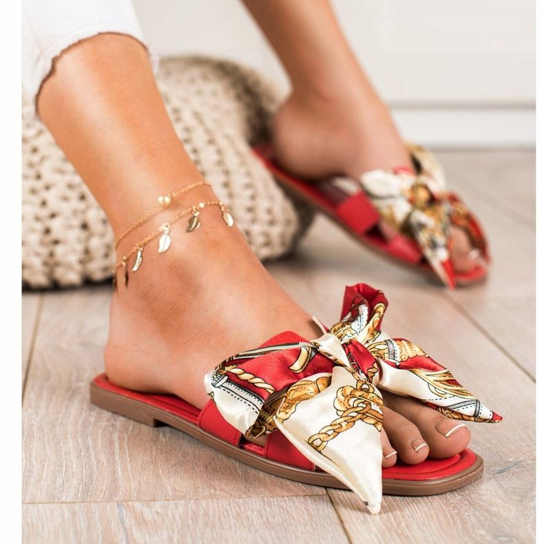 Seastar Elegantní pantofle s ozdobnou mašlí červené 1