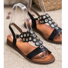 Sergio Leone Elegantní sandály s kubickým zirkonem černá 1