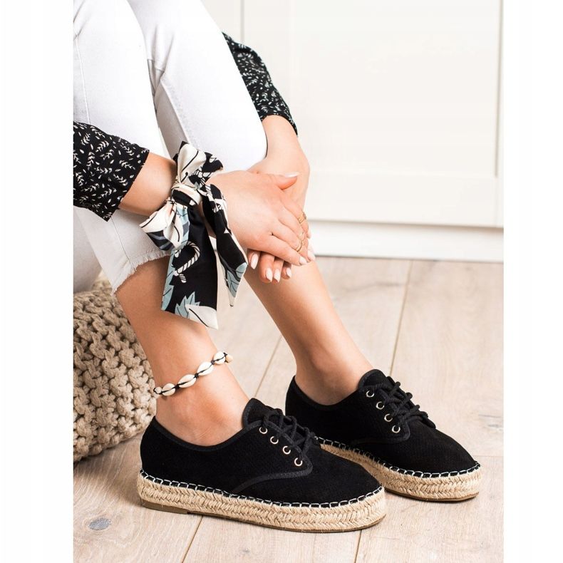 SHELOVET Semišové espadrilky černý 1