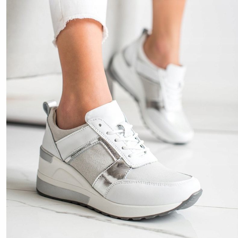 Kožené tenisky s třpytkami VINCEZA bílý stříbrný 2