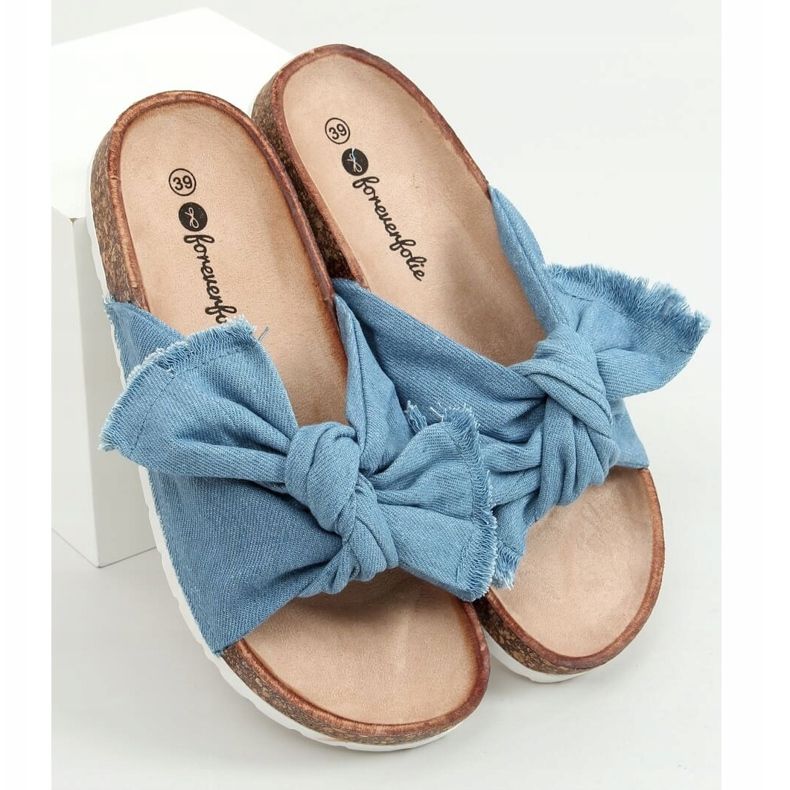 Modré bavlněné korkové pantofle WS11 L.BLUE modrý 1 Modré bavlněné korkové pantofle WS11 L.BLUE modrý 1