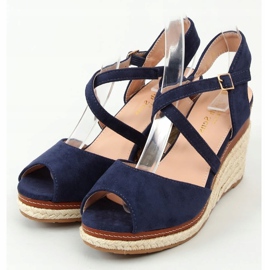 Espadrilky na klínu otevřená špička tmavě modrá FG19 modrá námořnická modř 1
