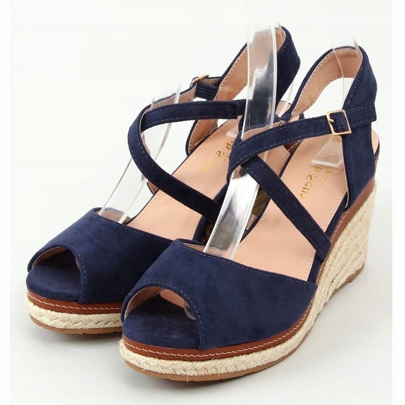 Espadrilky na klínu otevřená špička tmavě modrá FG19 modrá námořnická modř 1