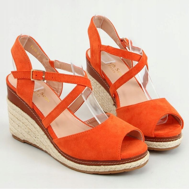 Oranžová FG19 Oranžová otevřená špička espadrilky na klínech pomerančový 1