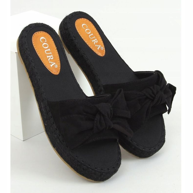 Černé pantofle espadrilky s mašlí 266 Black černý 1