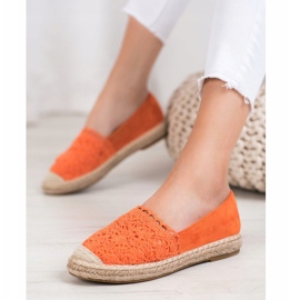 Small Swan Semišové espadrilky s krajkou pomerančový 1