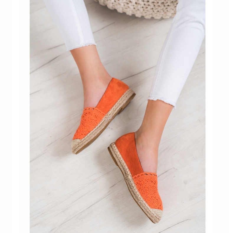 Small Swan Semišové espadrilky s krajkou oranžový 2 Small Swan Semišové espadrilky s krajkou oranžový 2