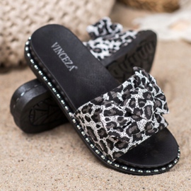 Pantofle VINCEZA s potiskem Leopard šedá 2