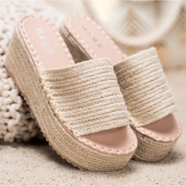 SHELOVET Pletené klínové pantofle Ll909be béžový 1