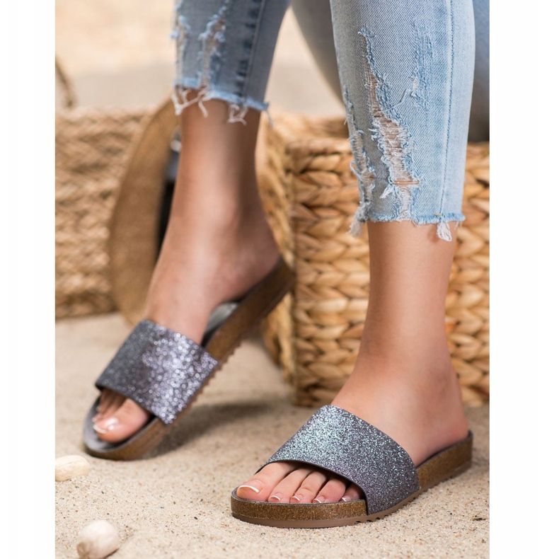 Filippo Grafitové pantofle se třpytkami šedá 1