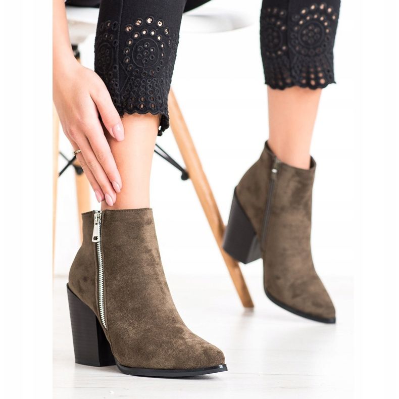 Marquiz Teplé kozačky s ozdobným zipem hnědý zelená 2