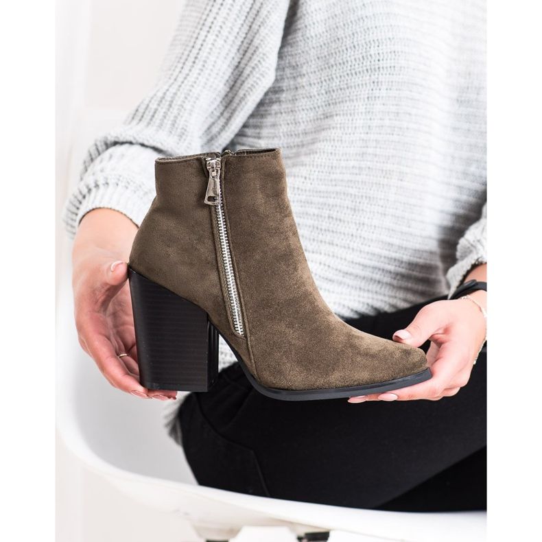 Marquiz Teplé kozačky s ozdobným zipem hnědý zelená 1