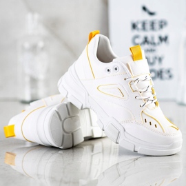 SHELOVET Módní bílé tenisky bílý žlutá 1