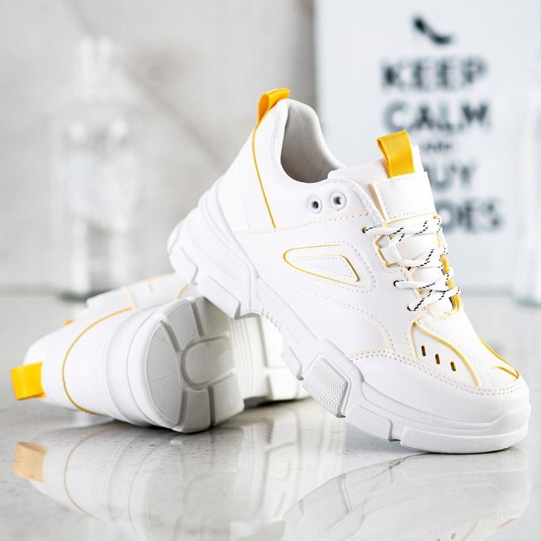 SHELOVET Módní bílé tenisky bílý žlutá 1