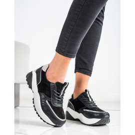 VINCEZA černé kožené tenisky černá stříbrný 2