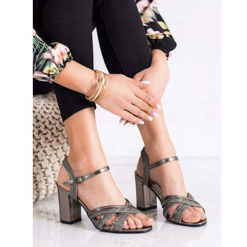 SHELOVET Třpytivé sandály na vysokém podpatku hnědý 1