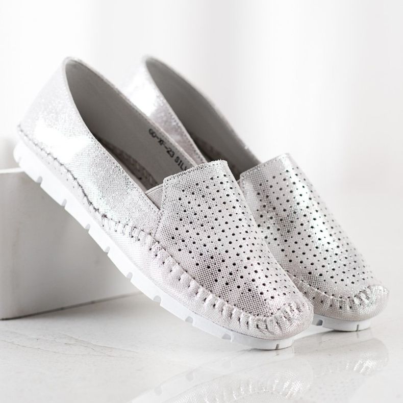 Goodin Stříbrné kožené mokasíny šedá 2