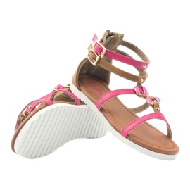 American Club Sandály Gladiator dětské boty na americký růžový zip hnědý bílý 3