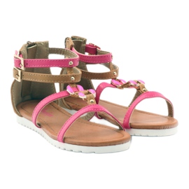 American Club Sandály Gladiator dětské boty na americký růžový zip hnědý bílý 4