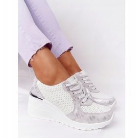 S.Barski Kožené klínové tenisky S. Barki White-Silver bílý stříbrný 1