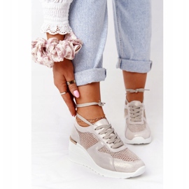 Kožené klínové tenisky se síťovinou S.Barski Golden zlatý 2