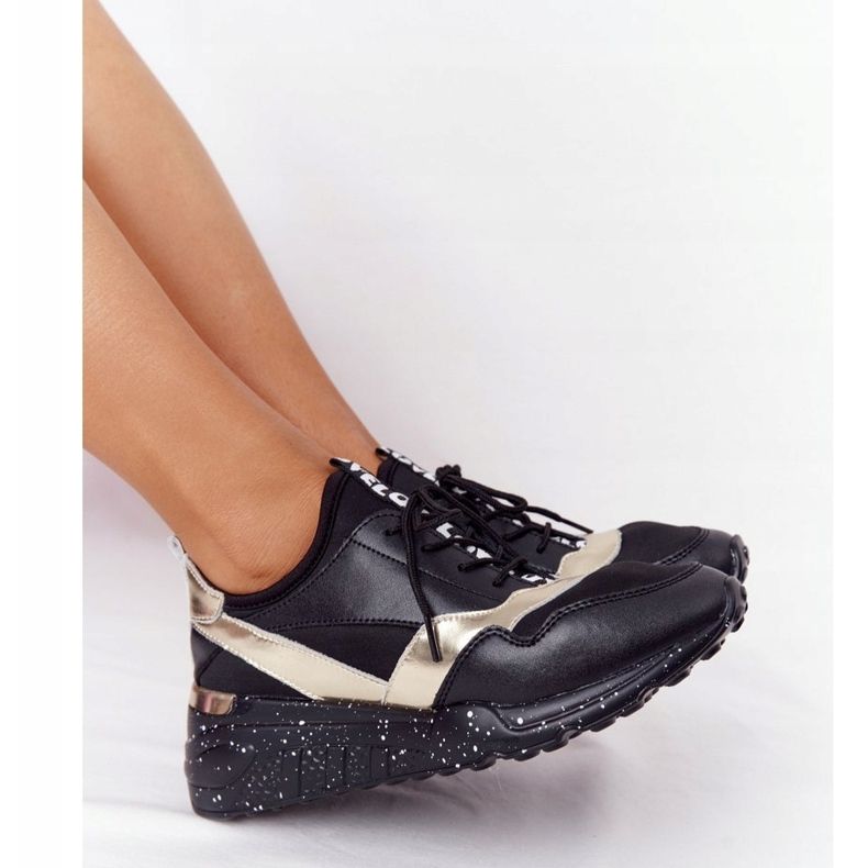 Kožené klínové tenisky S.Barski černé a zlaté černá 1