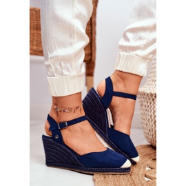 Dámské sandály na pleteném klínu Big Star Navy Blue DD274A172 béžový námořnická modř 2