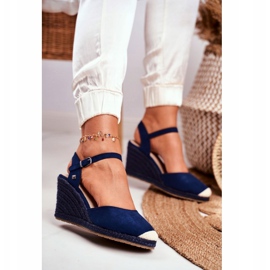 Dámské sandály na pleteném klínu Big Star Navy Blue DD274A172 béžový námořnická modř 1