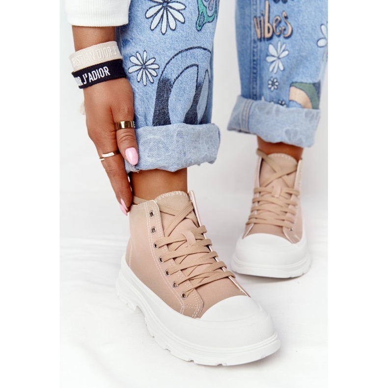 Dámské vysoké tenisky na velké podrážce světle hnědé Trissy hnědý 2