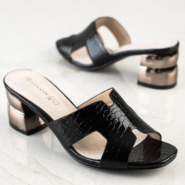 Goodin Černé pantofle s ozdobnou patou černá 1