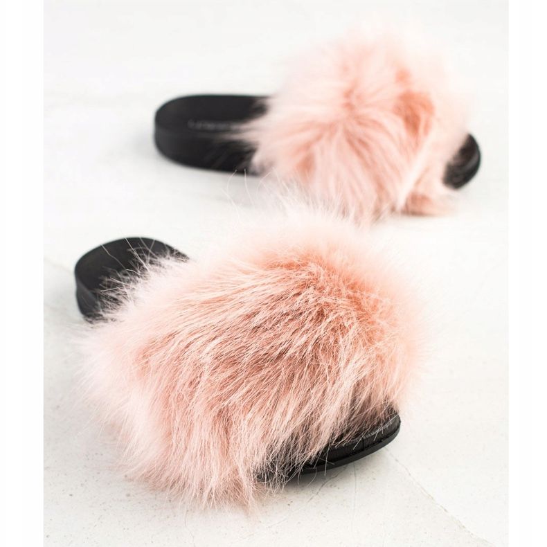 SHELOVET Stylové pantofle s kožešinou růžový 1