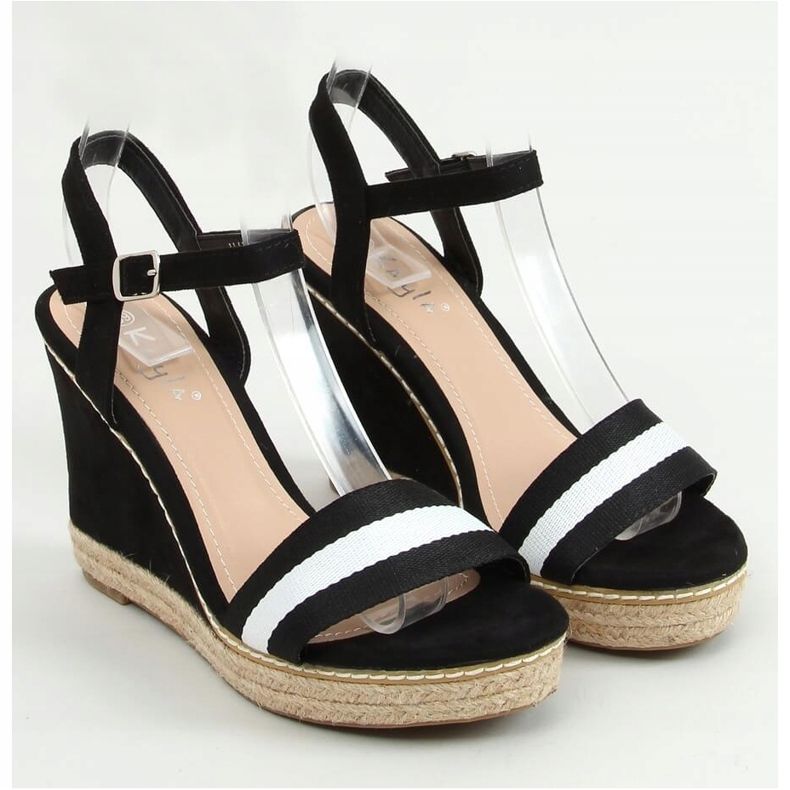 Černé sandály na černém klínu LL6320 Black černý 1