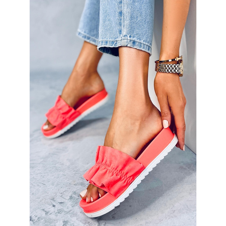 Dámské pantofle s volánovým korálem 38862 Watermelon Red vícebarevný oranžový 2