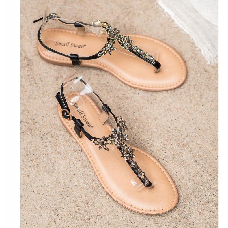 Small Swan Elegantní sandály s kubickým zirkonem černá 1