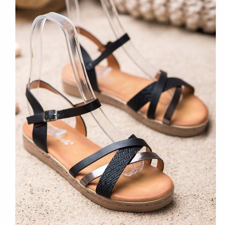 Weide Stylové sandály vyrobené z ekologické kůže černá 1