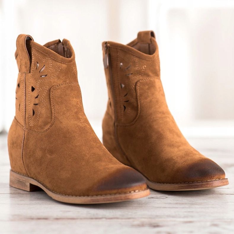 Vinceza Kovbojské boty na klínku Vincez hnědý žlutá 2