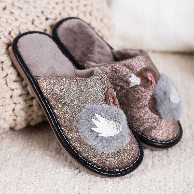 Bona Stylové pantofle s aplikací béžový hnědý 1