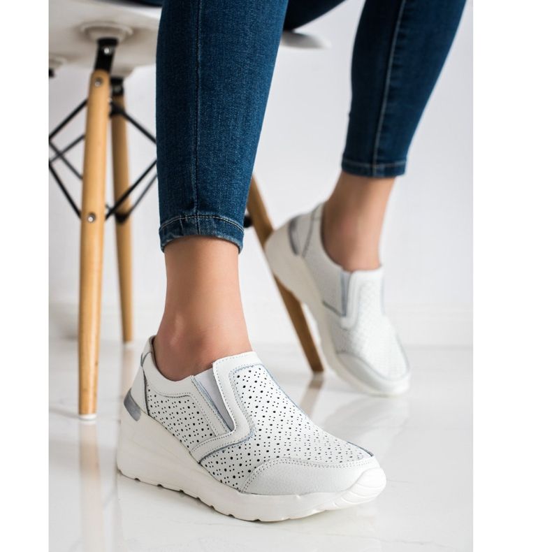 Goodin Bílé kožené nazouvací tenisky bílý 2