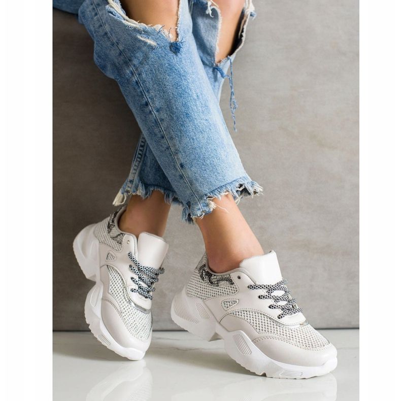 SHELOVET Šedé tenisky s potiskem hada béžový 1