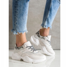 SHELOVET Šedé tenisky s potiskem hada béžový 2