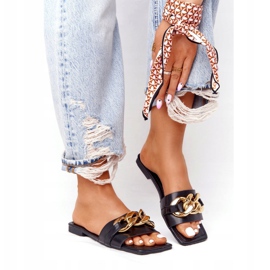 Kožené pantofle s řetězem černý francouzský polibek černá zlatý 2