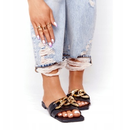 Kožené pantofle s řetězem černý francouzský polibek černá zlatý 3