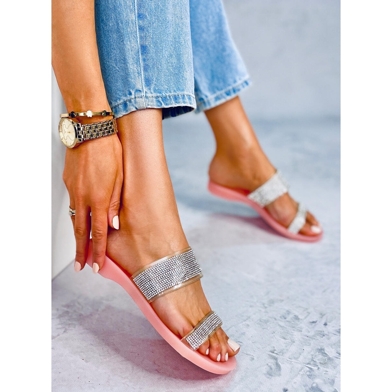 Růžové silikonové pantofle BG51 růžový stříbrný 1 Růžové silikonové pantofle BG51 růžový stříbrný 1