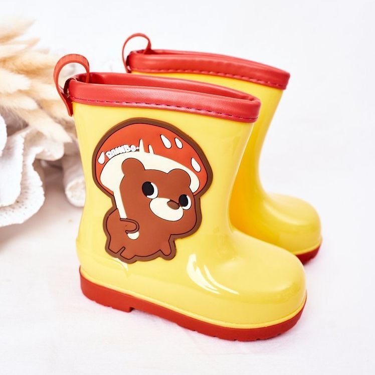 Dětské žluté galoše s plyšovým medvědem žlutá 2