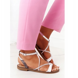 S.Barski Ploché sandály S. Barski LJ281 White and Silver bílý stříbrný 2